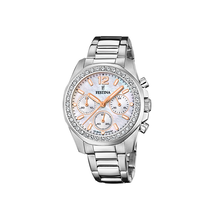Festina - Quartz Chronograaf. Mineraalglas 100m WR Parelmoer wijzerplaat