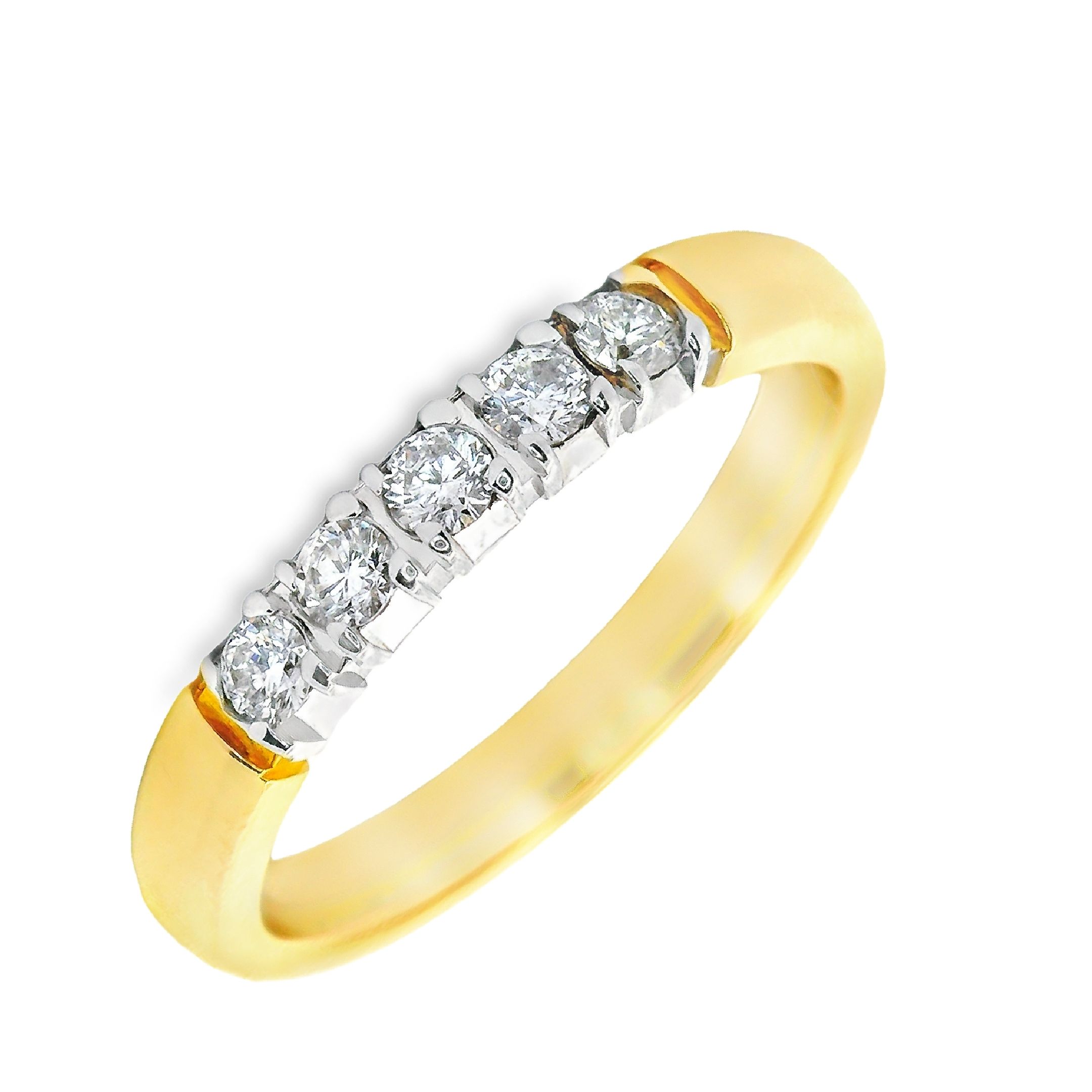 Deze ring van Louis Bros is vervaardigd uit 14 karaat bicolor (4 gr.) en is gezet met 5 briljant geslepen diamanten met een totaalgewicht van 0.25ct. De ring heeft een breedte van 3 mm en een dikte van 2 mm. Deze ring bestaat uit onze lijn van exclusieve modellen sieraden met prachtige designs van hoge kwaliteit.
De ring is verkrijgbaar in meerdere afmetingen.