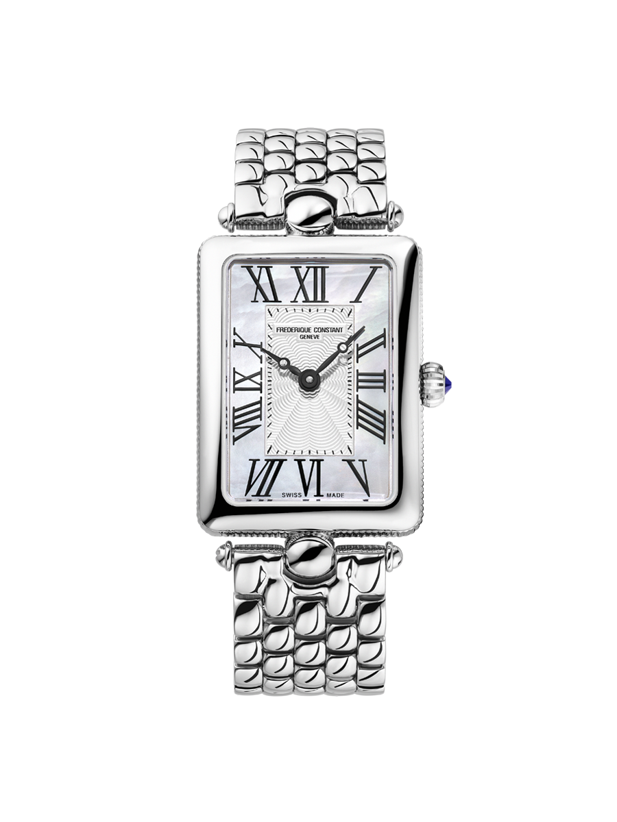 Dit Frederique Constant Art Deco Classics dameshorloge is bekend onder Frederique Constant-referentienummer FC-200MPW2AC6B. Het horloge heeft een quartz-uurwerk dat geplaatst is in een edelstalen kast. Op de witte parelmoeren wijzerplaat is analoge tijdsweergave zichtbaar. Aan de kast zit een staal- of zilverkleurige stalen horlogeband met een vouwsluiting.

Het quartz-uurwerk biedt u alleen de tijd als tijdfunctie(s). De rechthoekige horlogekast is 30m waterdicht en voorzien van een saffierglas.