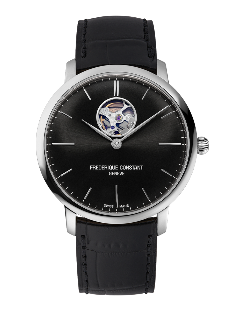Dit Frederique Constant Heartbeat Slimline herenhorloge is bekend onder Frederique Constant-referentienummer FC-312B4S6. Het horloge heeft een mechanisch uurwerk met automatische opwindfunctie dat geplaatst is in een edelstalen kast. Op de zwarte (deels) doorzichtige wijzerplaat is analoge tijdsweergave zichtbaar. Aan de kast zit een zwarte lederen horlogeband met een vouwsluiting.

Het mechanisch uurwerk met automatische opwindfunctie biedt u alleen de tijd als tijdfunctie(s). De ronde horlogekast is 30m waterdicht en voorzien van een saffierglas.