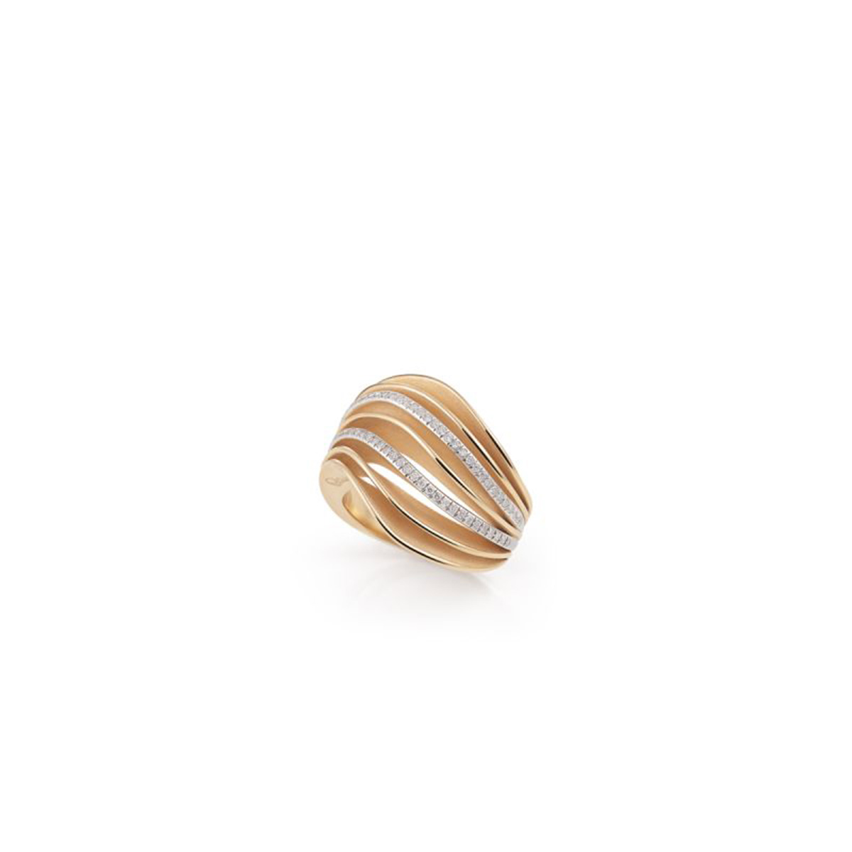 Velaa Waves Series Ring, 18Kt Orange Apricot Gold with Diamonds