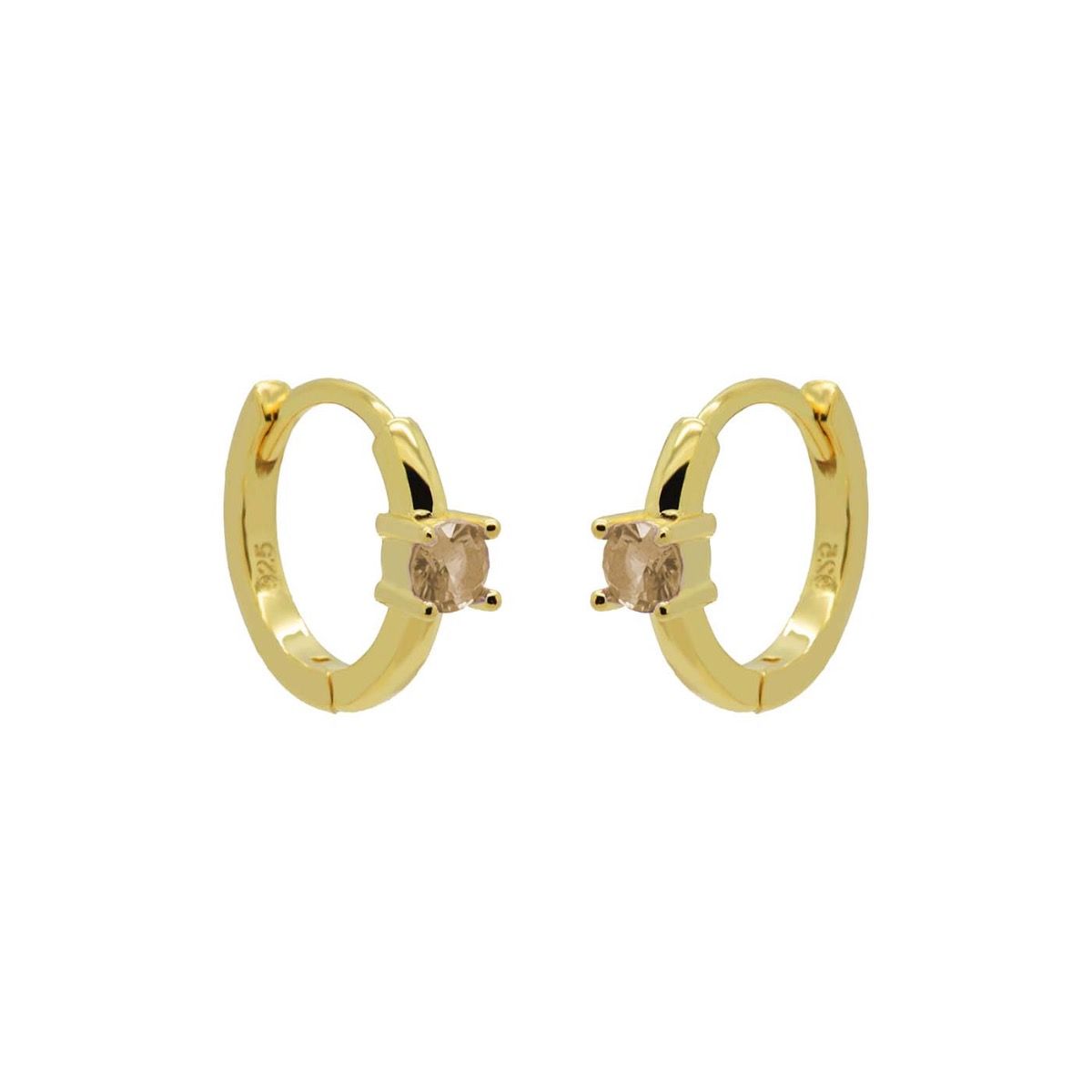 Schitter de hele dag in onze champagnekleurige oorbellen! De zirkonia is 3MM en de Hoops hebben een diameter van 12MM. Onze oorbellen zijn verkrijgbaar in zilver of met een 14K gouden plating. Mix en match met onze andere items om de perfecte look te creëren!