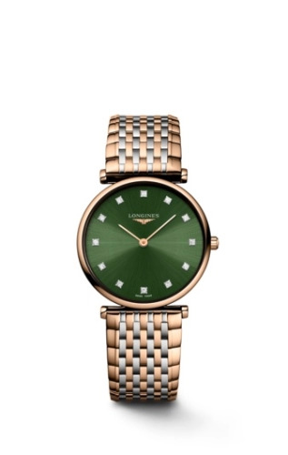 Het horloge heeft een quartz-uurwerk dat geplaatst is in een edelstalen met PVD gekleurde kast. Op de groene wijzerplaat is analoge tijdsweergave zichtbaar met diamant steentjes als index. Aan de kast zit een rosékleurige zilverkleurige met stalen horlogeband met een vouwsluiting.
