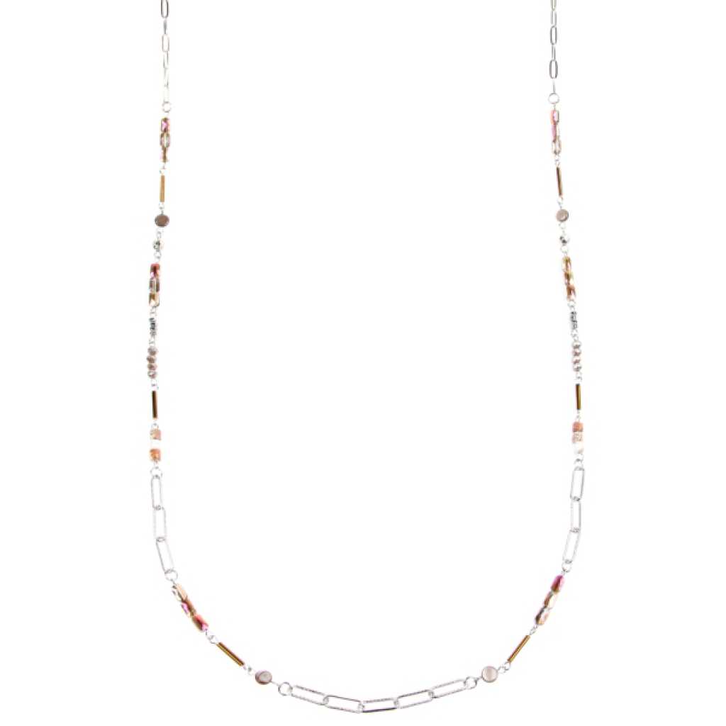 Schakelketting met verschillende kralen, crystal, metaal, steen, schelp
