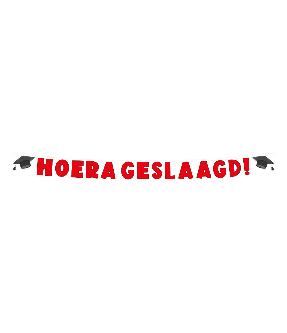 Deze slinger met als thema Geslaagd school is de ideale versiering op een feestje ter ere van iemand die geslaagd is. Door de gebruikte kleuren en het vrolijke design vallen deze slingers dan ook extra goed op! De slingers zijn gemaakt van papier, hebben een lengte van 2,5 meter