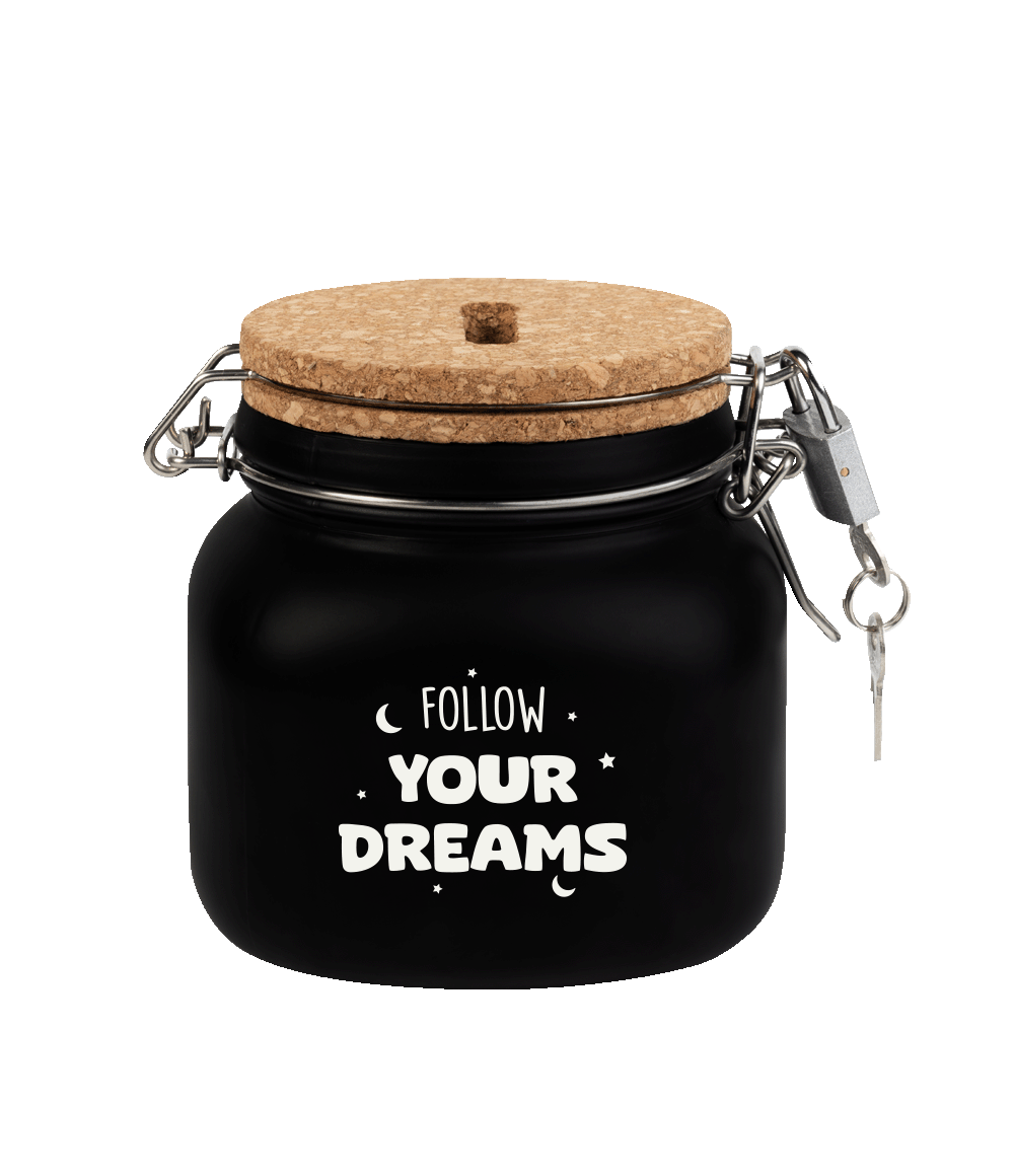 De luxe spaarpotten van Paper Dreams zijn perfecte cadeaus voor bijvoorbeeld Vaderdag, Moederdag of bijvoorbeeld een verjaardag. Deze luxe spaarpot - follow your dreams is gemaakt van glas, is zwart van kleur 