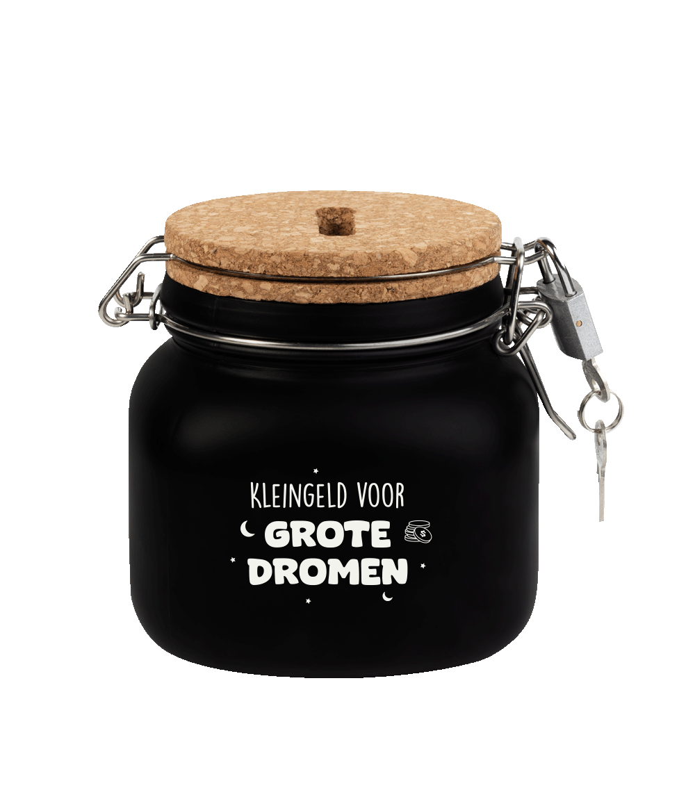 De luxe spaarpotten van Paper Dreams zijn perfecte cadeaus voor bijvoorbeeld Vaderdag, Moederdag of bijvoorbeeld een verjaardag. Deze luxe spaarpot - grote dromen is gemaakt van glas, is zwart van kleur