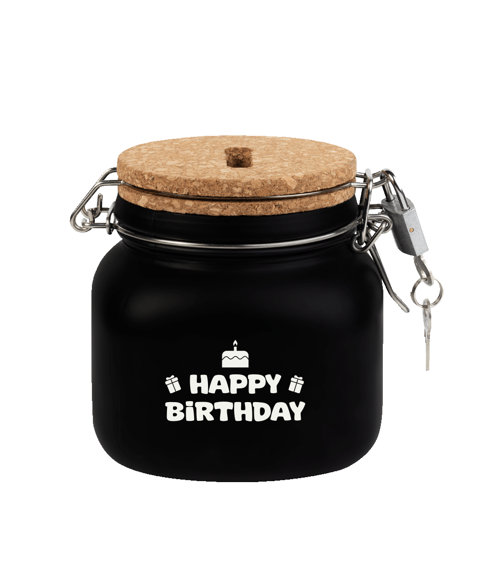 De luxe spaarpotten van Paper Dreams zijn perfecte cadeaus voor bijvoorbeeld Vaderdag, Moederdag of bijvoorbeeld een verjaardag. Deze luxe spaarpot - happy birthday is gemaakt van glas, is zwart van kleur