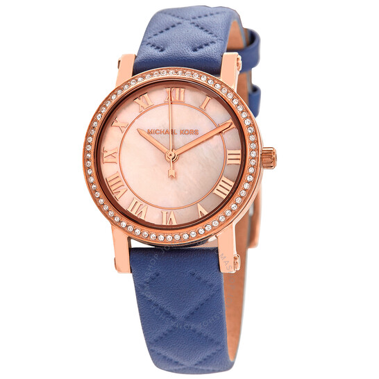 Dames horloge rose kleur met blauwe lederen band