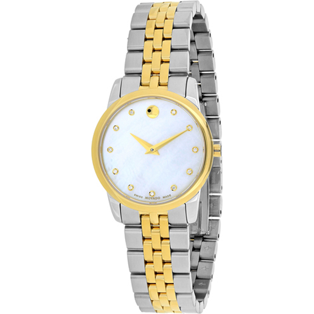 Dit Movado horloge heeft een kast gemaakt van Roestvrijstaal met een diameter van 28 mm en is voorzien van een metalen band. In de kast bevindt zich een ETA kwaliteitsuurwerk en is afgewerkt met Saffierglas.