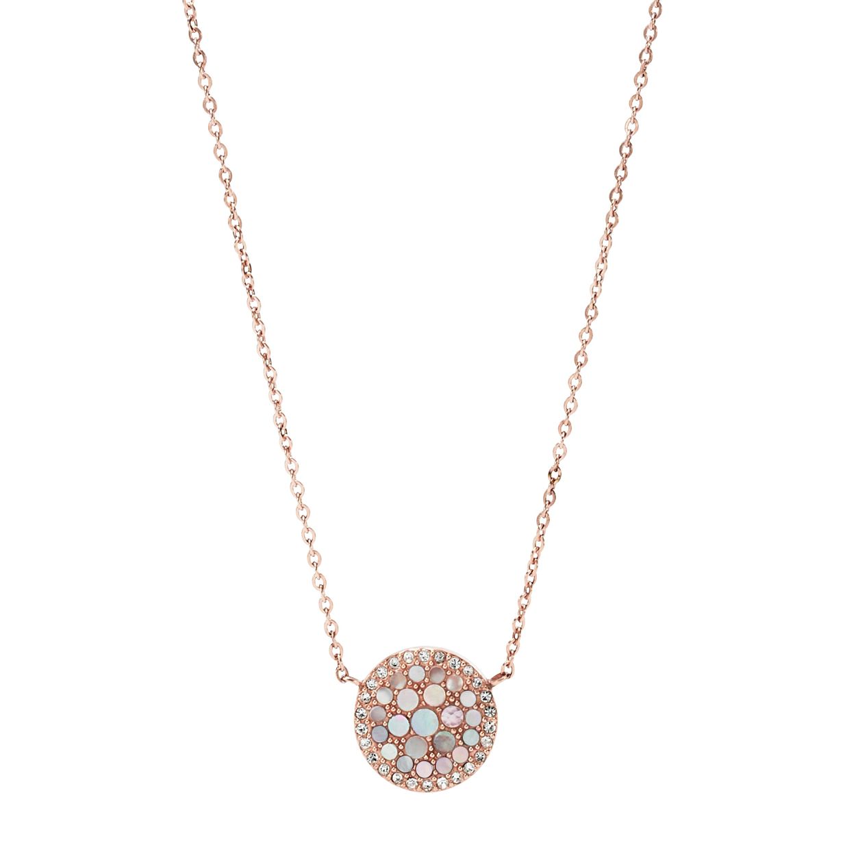 FOSSIL JF01740791 COLLIER MET ZIRKONIA EN PARELMOER ROSE VERGULD
De sieraden van Fossil kenmerken zich door veelzijdigheid in design. Uitgevoerd in verschillende kleuren is er altijd wel een leuke combinatie te maken. Dit stijlvolle Fossil JF01740791 collier is perfect voor alle gelegenheden. Het dames collier is gemaakt van staal en heeft een verstelbare lengte van 45 - 50 cm. De kleur van dit model is rosé goud. De kleur van de steen is grijs parelmoer met witte zirkonia's en voegt veel toe aan het elegante uiterlijk.