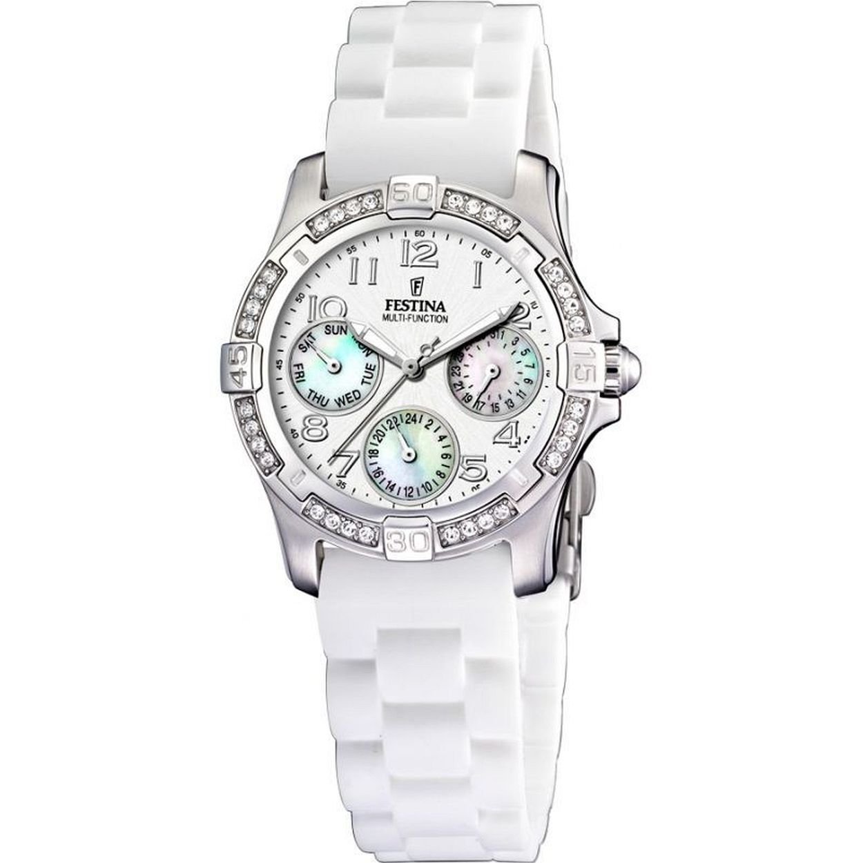 medium model voor de sportieve dame witte band ribber