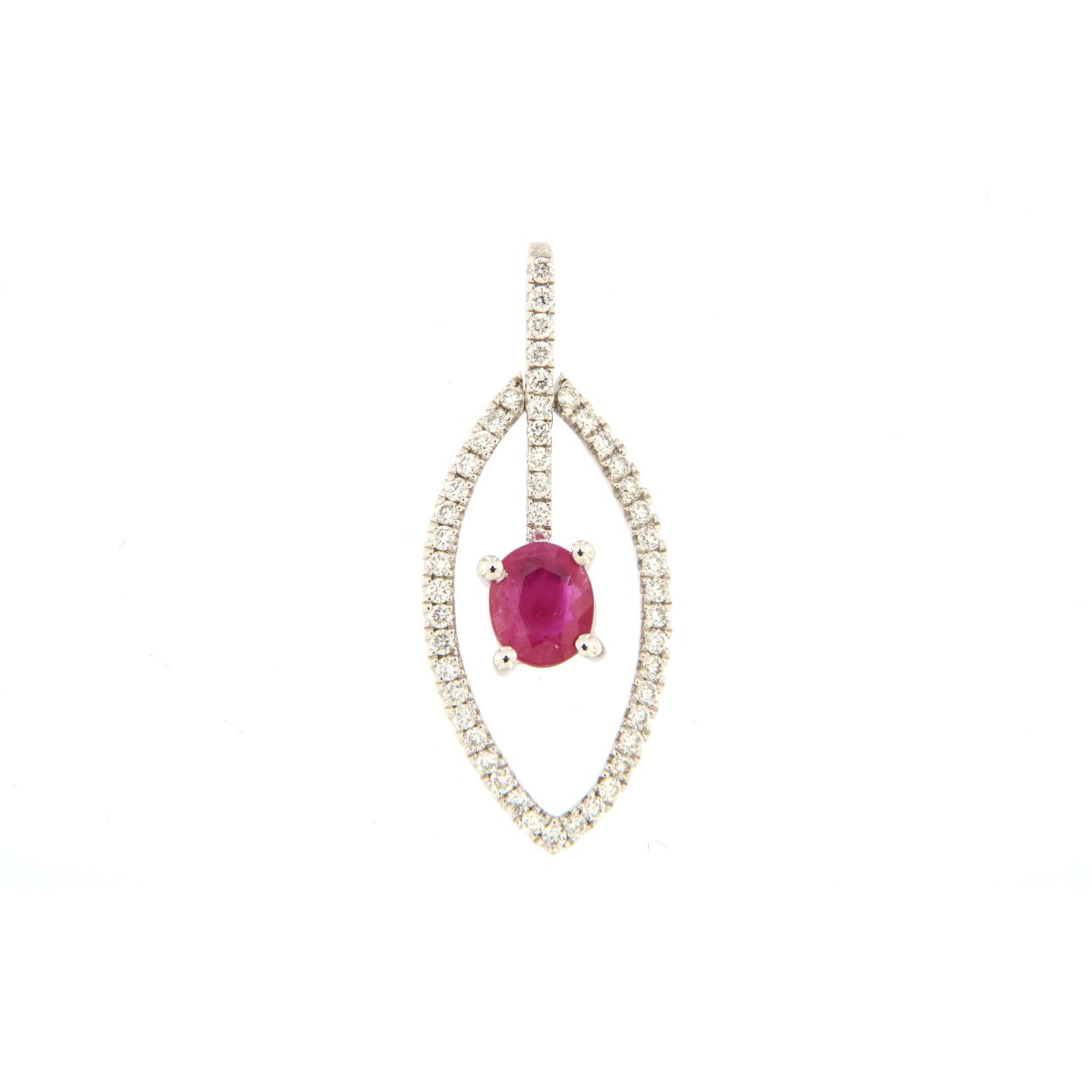 prachtige fijne hanger in 18kt wit goud met briljant 0.21ct en 0.46ct robijn (onbehandeld)