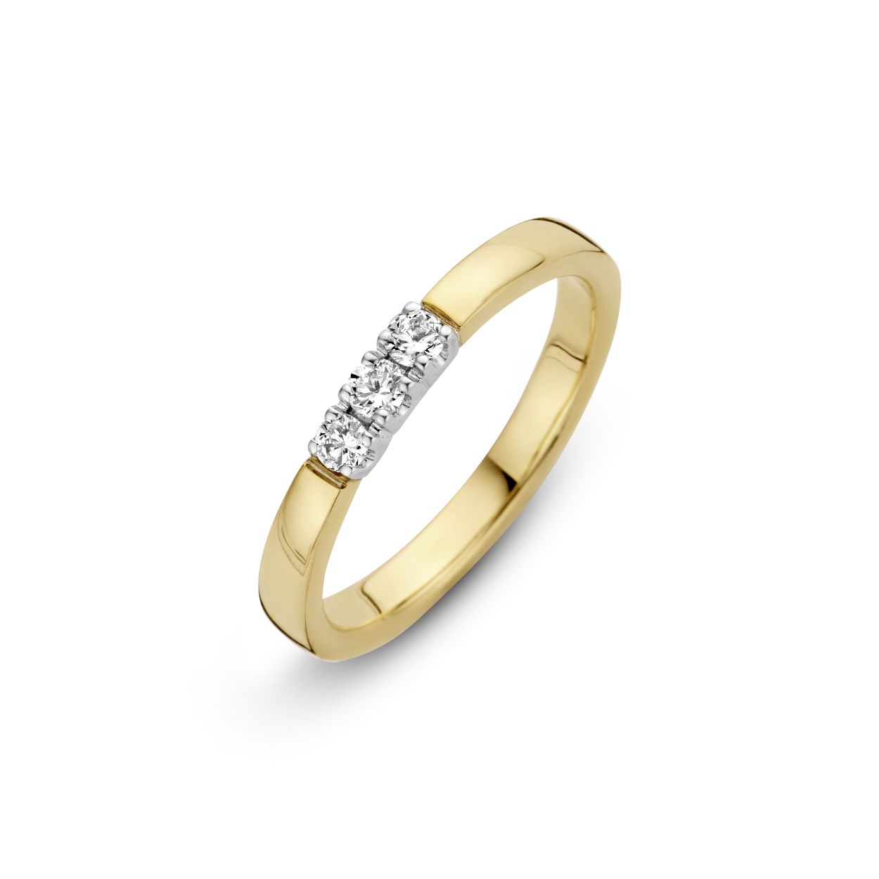 Memoirering van hoge kwaliteit. Deze 14 krt gouden ring is voorzien van 3 briljanten van 0,05 crt, en is ook verkrijgbaar met meer of minder briljanten. De ring is ook leverbaar in wit of ros�goud. Het aantal briljanten kan in de toekomst uitgebreid worden tot een nog waardevoller geheel. Tevens is het mogelijk de ring als groeibriljant in te ruilen. 