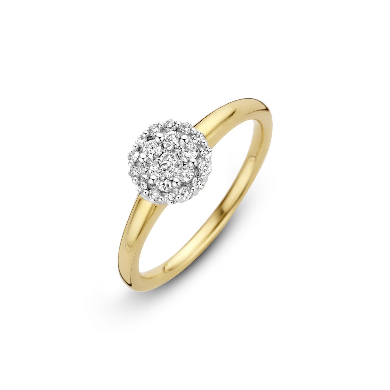 Briljant bicolor gouden entouragering met diamant 0.14ct. (H-Si)