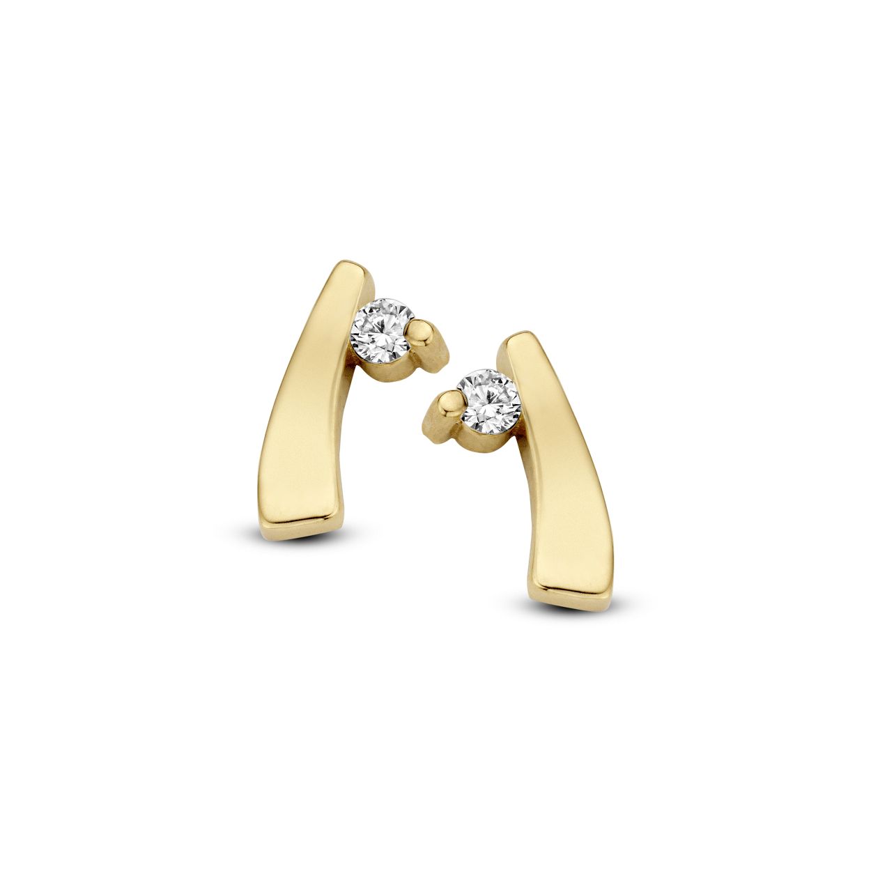 14 krt gouden massieve oorknoppen. Deze oorknoppen zijn voorzien van 2 briljanten van elk 0.04 crt van hoge kwaliteit. De oorknoppen zijn onderdeel van een set bestaande uit ring, armband, collier en oorknoppen. Deze set is ook leverbaar in een zwaardere uitvoering met grotere diamanten. Voor meer informatie kunt u contact met ons opnemen via contactformulier of per telefoon. Wij staan u graag te woord.