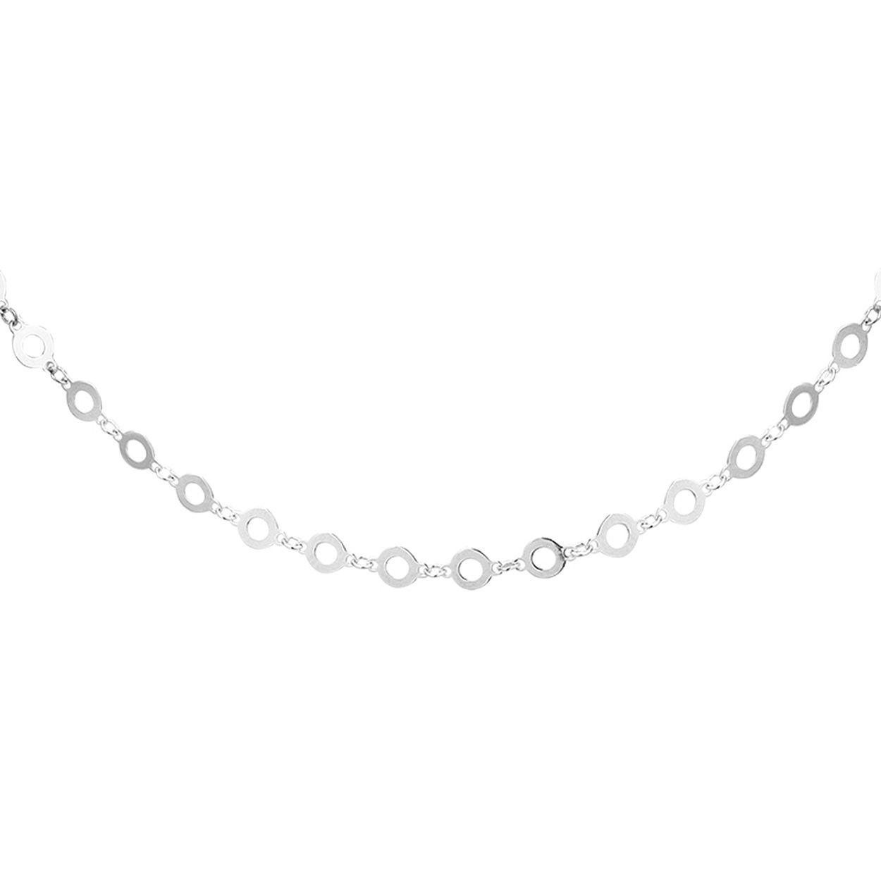 Dit trendy gerhodineerd zilveren collier heeft een draaglengte van 40cm met een extensie van 4cm. Het collier is uitgevoerd met open rondjes van 4mm. Info: Gerhodineerd zilver is door de rhodiumlaag beter bestand tegen verkleuren en krassen.
Doelgroep: dames
Kortste lengte: 40 cm
Langste lengte: 44 cm