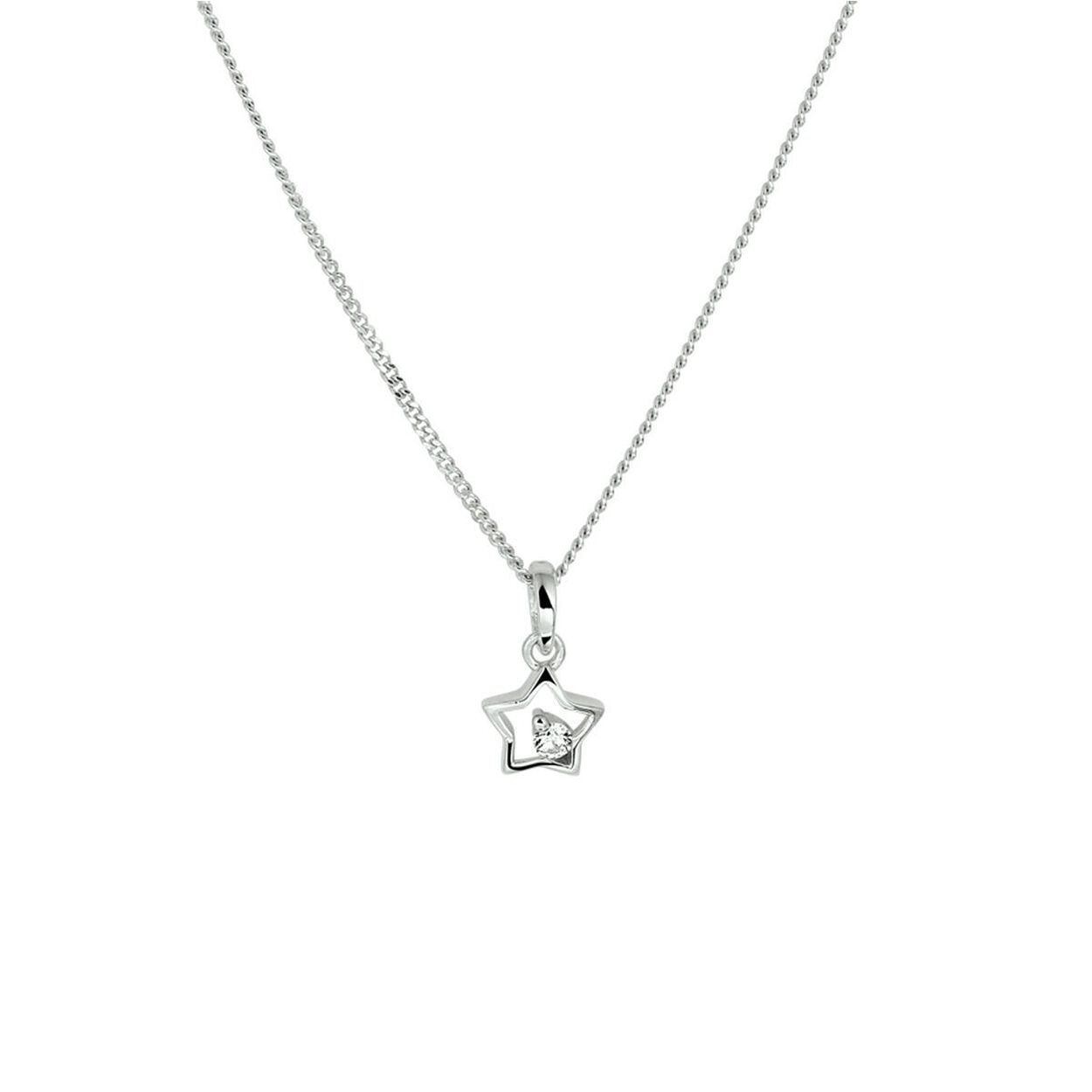 Gerhodineerd zilveren collier uitgevoerd met een ster hanger met heldere zirkonia. Het collier heeft een draaglengte van 36cm en een extensie van 4cm. Info: Gerhodineerd zilver is door de rhodiumlaag beter bestand tegen verkleuren en krassen.
