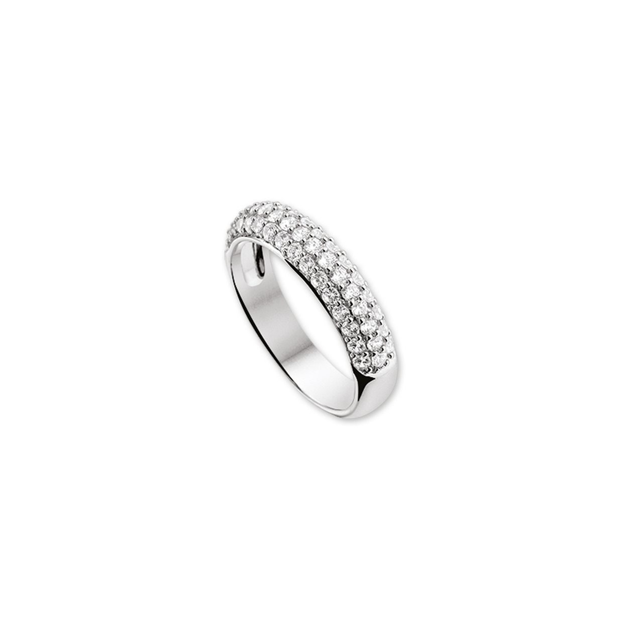 Beschrijving: Gerhodineerd zilveren ring met zirkonia. 
Uniekenummer serie: 26255
Verpakt per: 1
Doelgroep: dames
Ringmaat: 16.00 mm (50)
Breedte: 5 mm
Zetting: pave