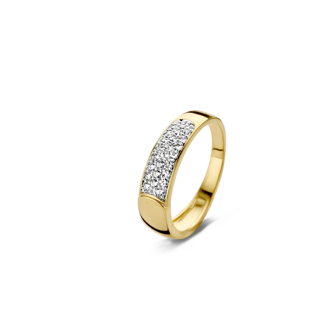 geelgouden ring 18kt met zirconium steentjes gezet