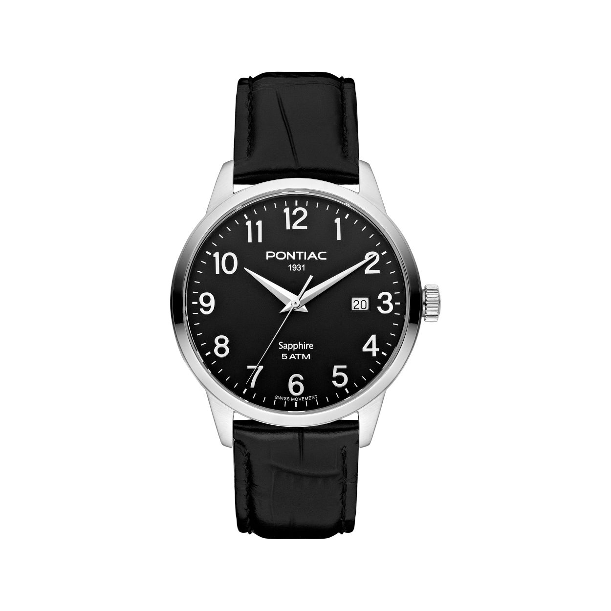 Dit herenhorloge is van het merk Pontiac. Het is een horloge gemaakt van edelstaal. De diameter van de kast is40 mm.
De verdere specificaties van het horloge zijn als volgt:
Glassoort: saffier kristal
Kastmateriaal: edelstaal
Waterdichtheid: 5 ATM
Techniek: quartz
Kastvorm: Rond
Kastkleur: Zilver
Bandmateriaal: Leer
Bandkleur: Zwart
Wijzerplaatkleur: Zwart