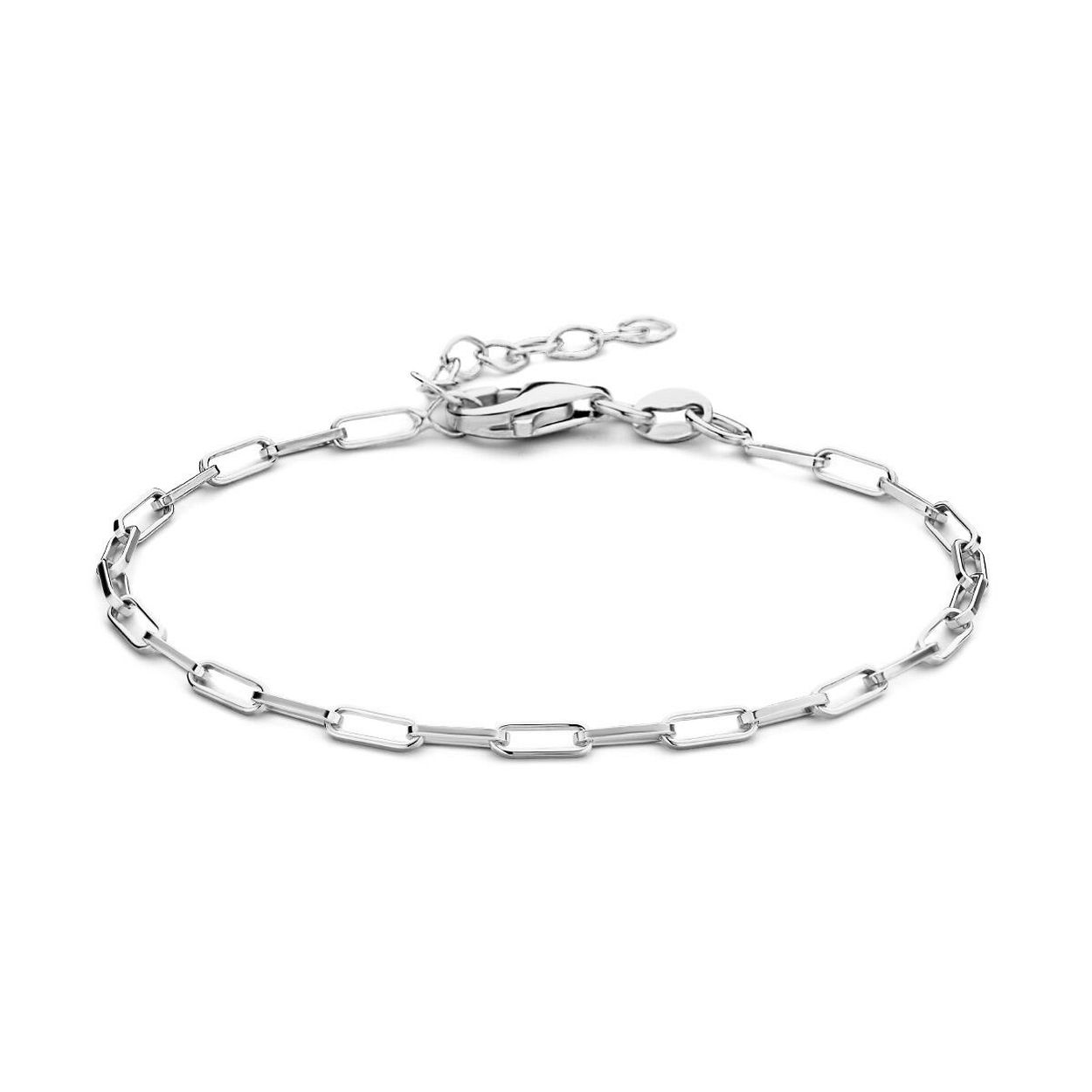 Gerhodineerd 925 zilveren armband met een schakelbreedte van 2.3mm. De armband heeft een draaglengte van 16cm en een extensie van 3cm. Uitgevoerd met een karabijn sluiting.