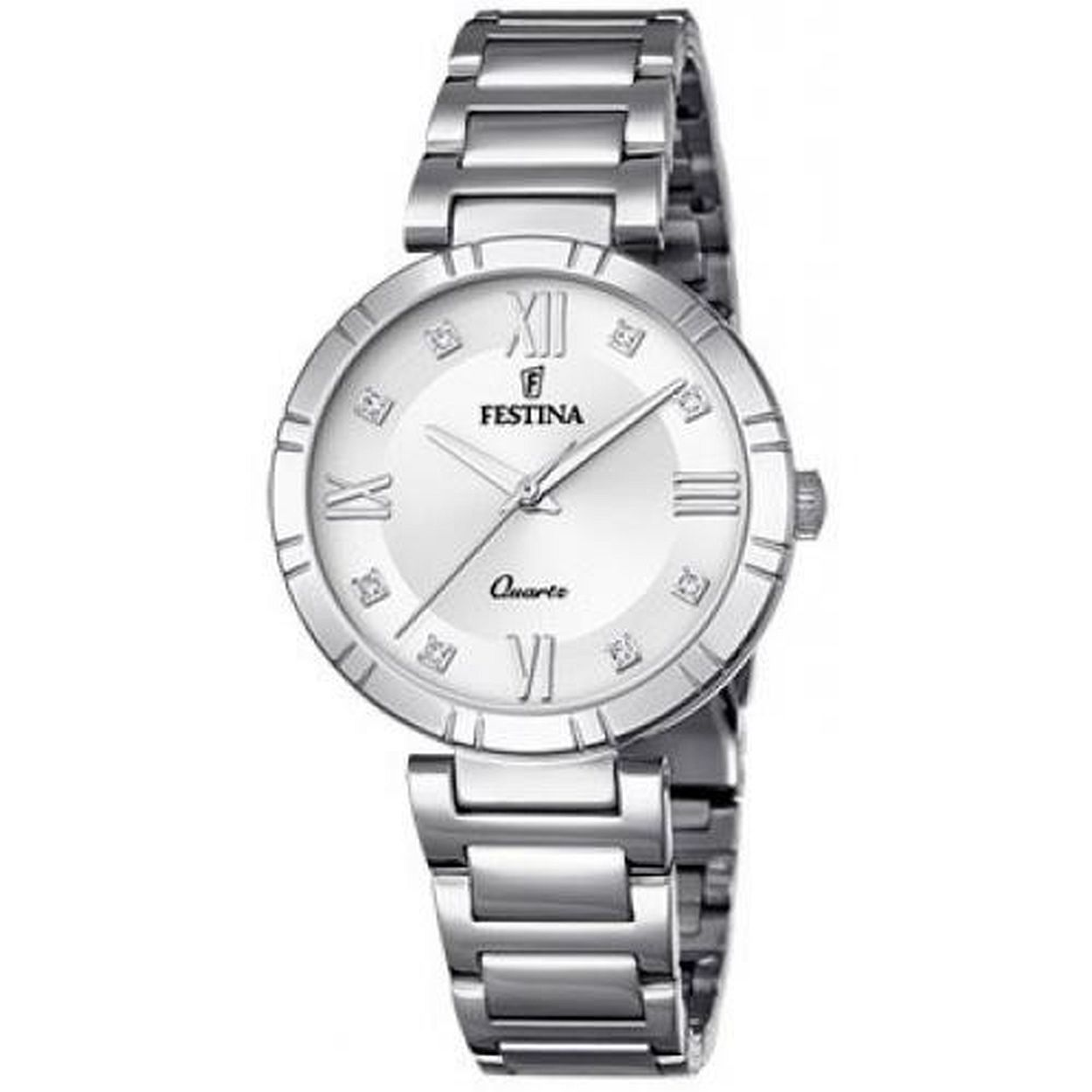 De Festina Horloge Dames Staal Wit, model F16936/A, beschikt over een analoog uurwerk met quartz-beweging, een roestvrijstalen kast van 32 mm, mineraalglas en zilverkleurige kast en band. Hij is waterbestendig tot niveau 5 en heeft een grijze wijzerplaat met Romeinse cijfers. Draag hem dagelijks voor een stijlvolle, tijdloze look.