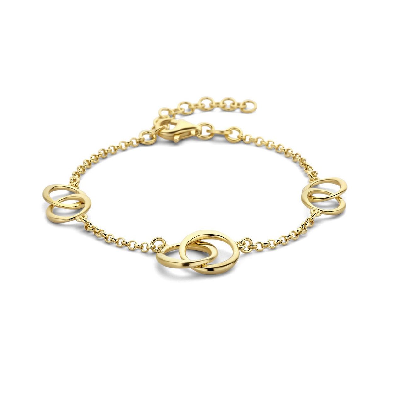 14k Geelgoud op 925 zilveren armband uitgevoerd met een karabijnsluiting. De armband heeft een draaglengte van 16cm met een extensie van 3cm.&nbsp; Geen garantie op plating.
