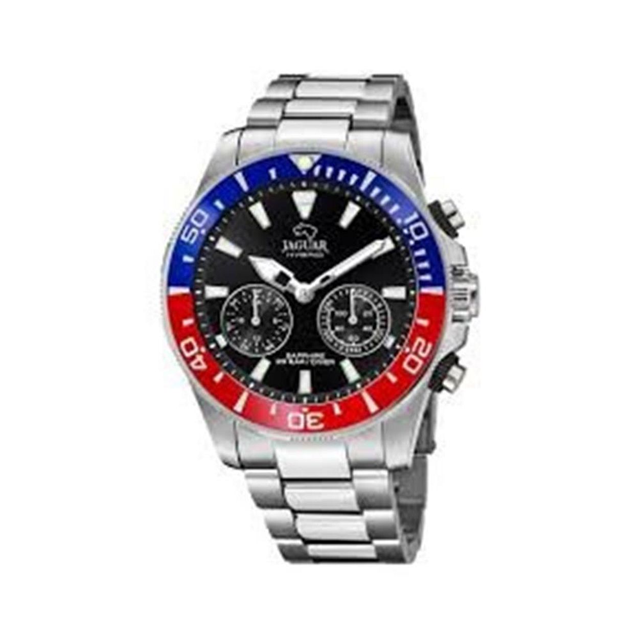 J888/4 is het eerste Hybride uurwerk van Jaguar. Toffe functies die af te lezen zijn door de positie van de wijzers. Technologie in een chique jasje...