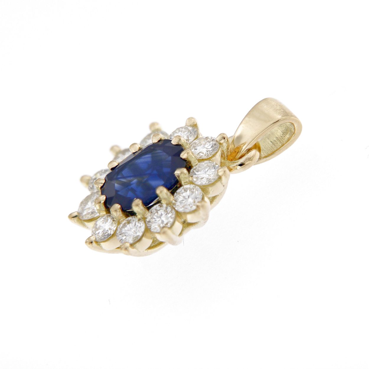 hanger entourage met blauwe saffier 0.80ct en briljant 0.55ct