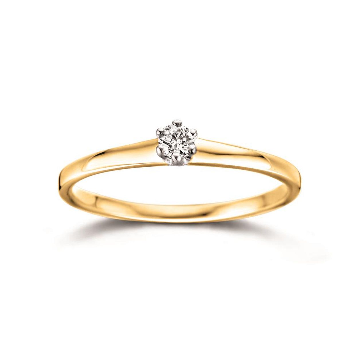 Geelgouden verlovingsring met "kroontje" in wit goud met briljant 0.08ct