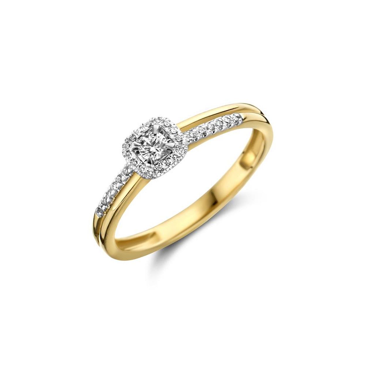 ring in wit en geel goud met briljant 0.13ct
wedfit (trouwring schuift perfect tegen deze verlovingsring) met een ongelooflijk effect en schittering