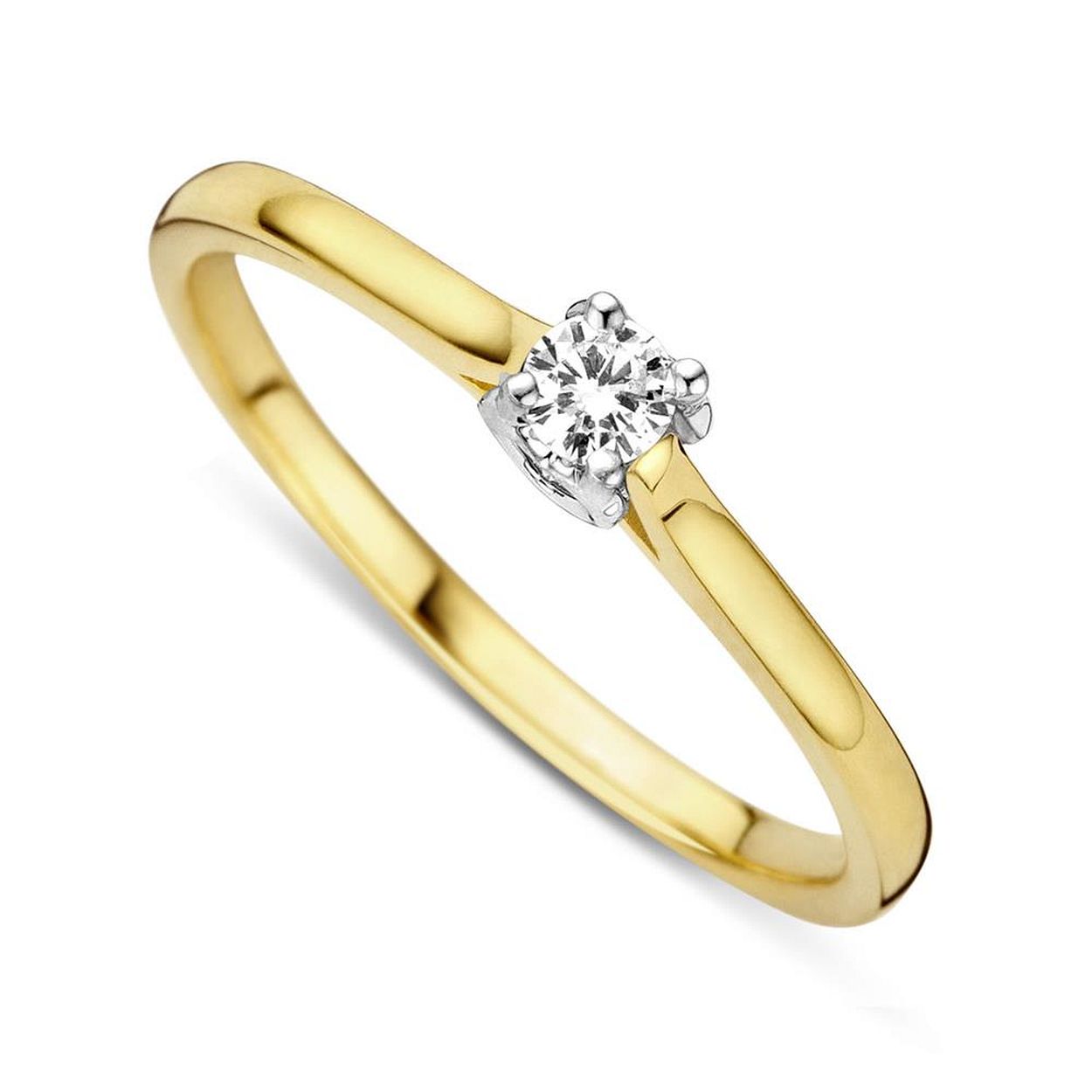 Geelgouden verlovingsring met discreet een Infinity tekentje in witgoud.
Briljant van 0.12ct G/Vs