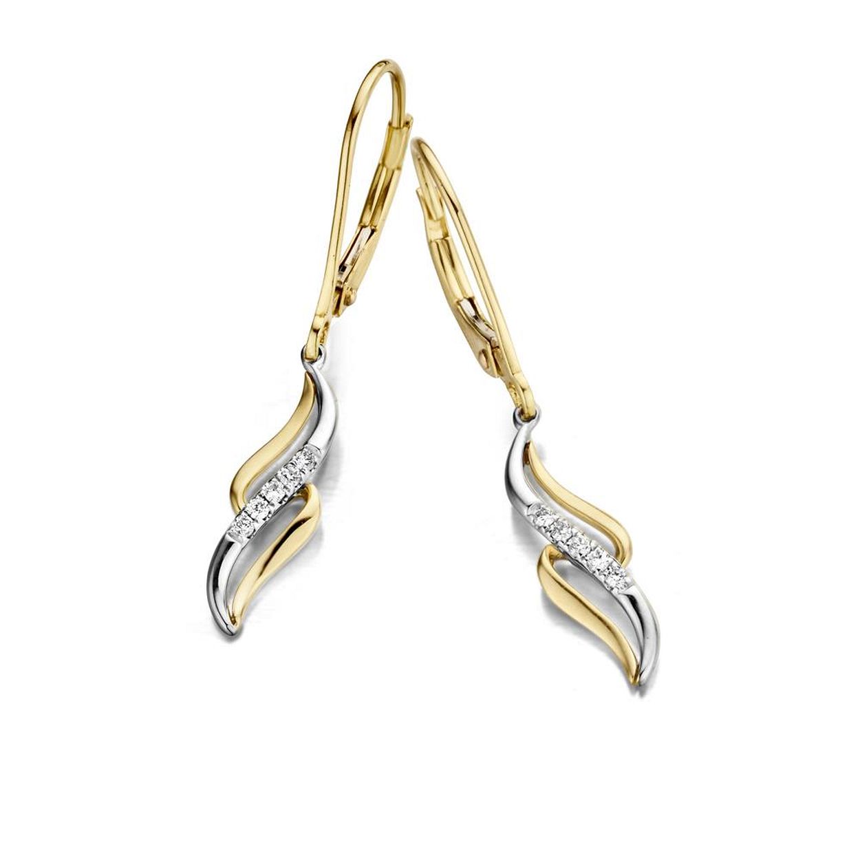 oorbellen "dormeuse" in bicolor GOUD 18KT + 0.05ct