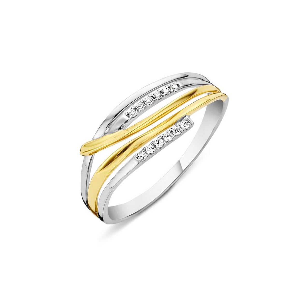 bicolor ring in 18 kt goud met briljant