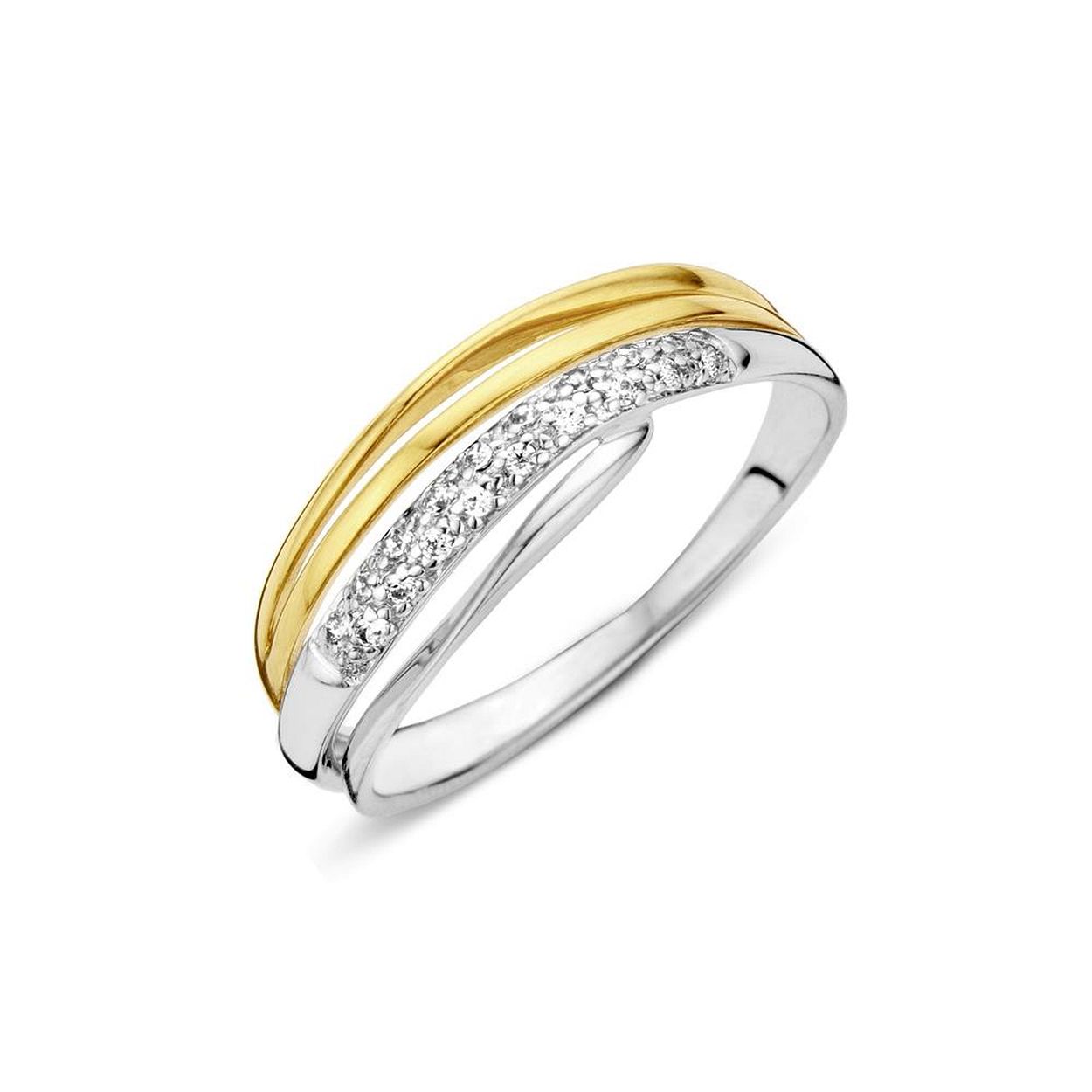 ring in wit en geel goud 18kt afgewerkt met briljant 0.09ct