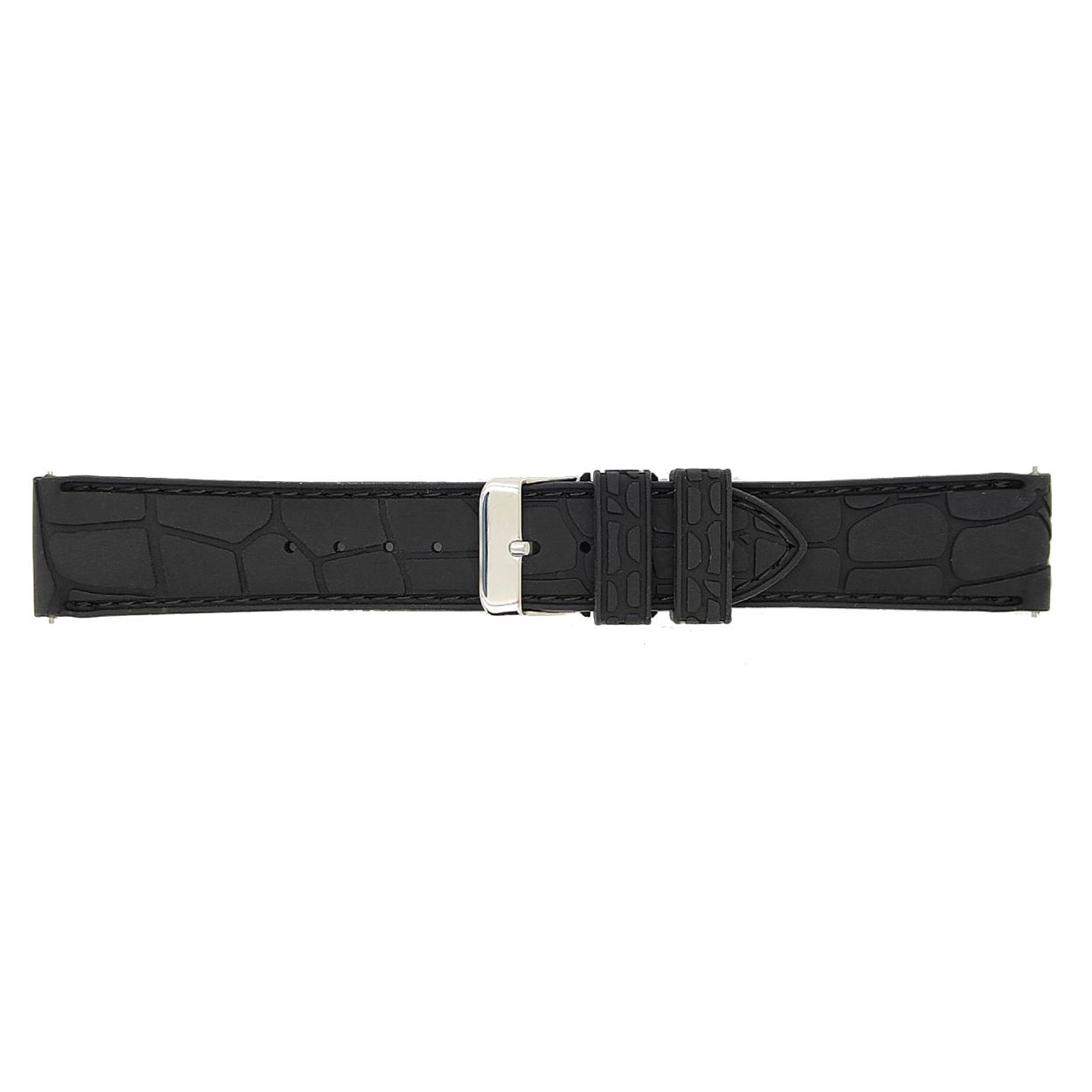 Zeer flexibele bbs siliconen horlogeband met stiksels en snelle release push pins. De horlogeband is uitgevoerd met een roestvrijstalen gesp.