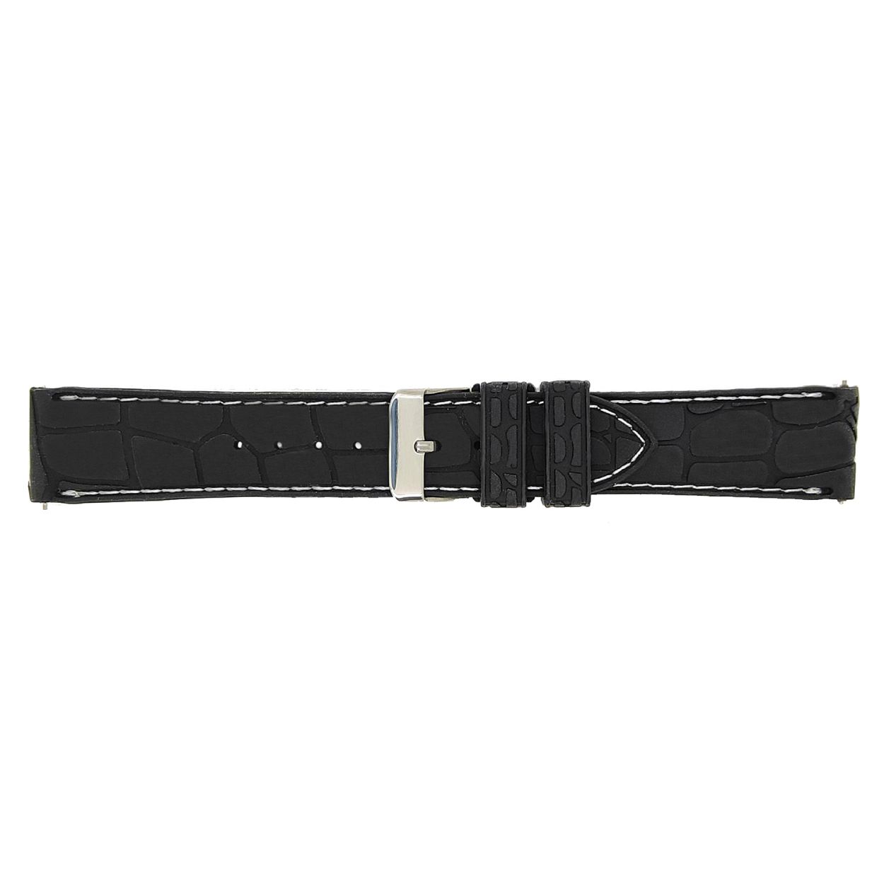 Zeer flexibele bbs siliconen horlogeband met stiksels en snelle release push pins. De horlogeband is uitgevoerd met een roestvrijstalen gesp.