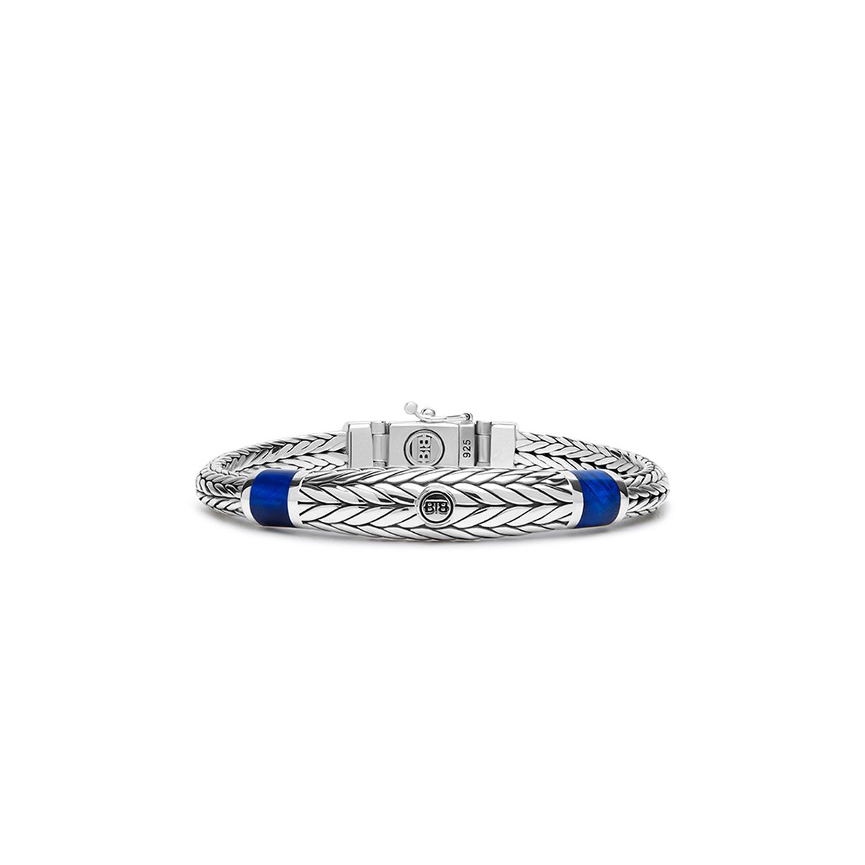 Buddha to Buddha - Ellen XS Stone Armband Zilver Tijgeroog Navy Blauw, J152 C+ Maat: 17cm - 001K011520111