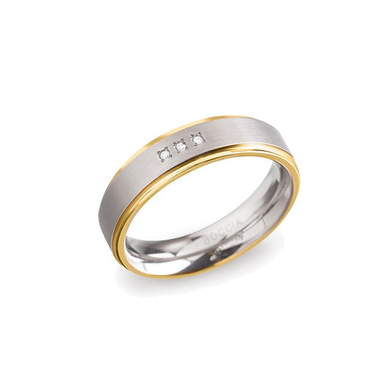 Titanium ring met 3 diamanten, deels 14 krts goldplated