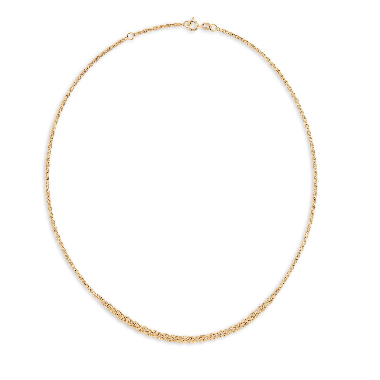 Dit is een collier van het merk Swing Jewels. Dit sieraad is gemaakt van 14kt geelgouden en loopt vanaf de sluiting tot het midden breder toe.