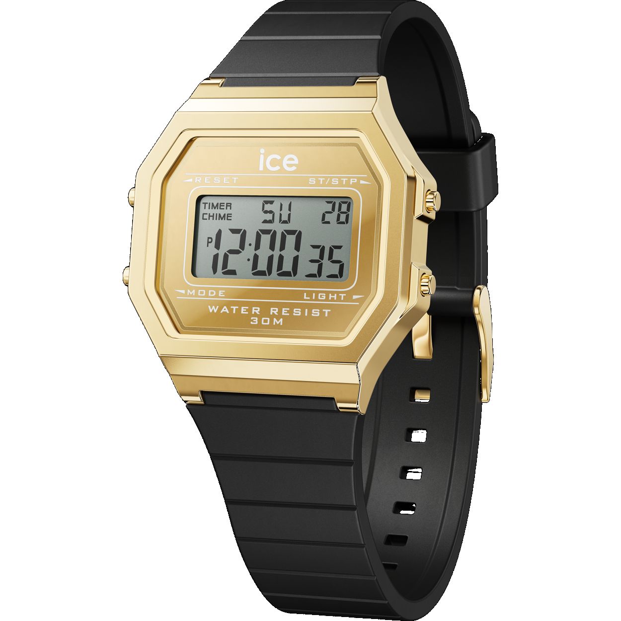 Dit Ice Watch Unisex horloge beschikt over een Quartz binnenwerk. De kast (33 mm) is vervaardigd uit Kunststof (Goudkleurig) en heeft een Mineraalglas. De band is Zwart Siliconen. Dit horloge uit de ICE digit retro - Metal gold mirror - Black reeks is een mooi en tijdloos geschenk. Verras jezelf of iemand anders met dit cadeau. Bovendien geniet u hierbij van 2 jaar garantie tegen alle fabricagefouten.
