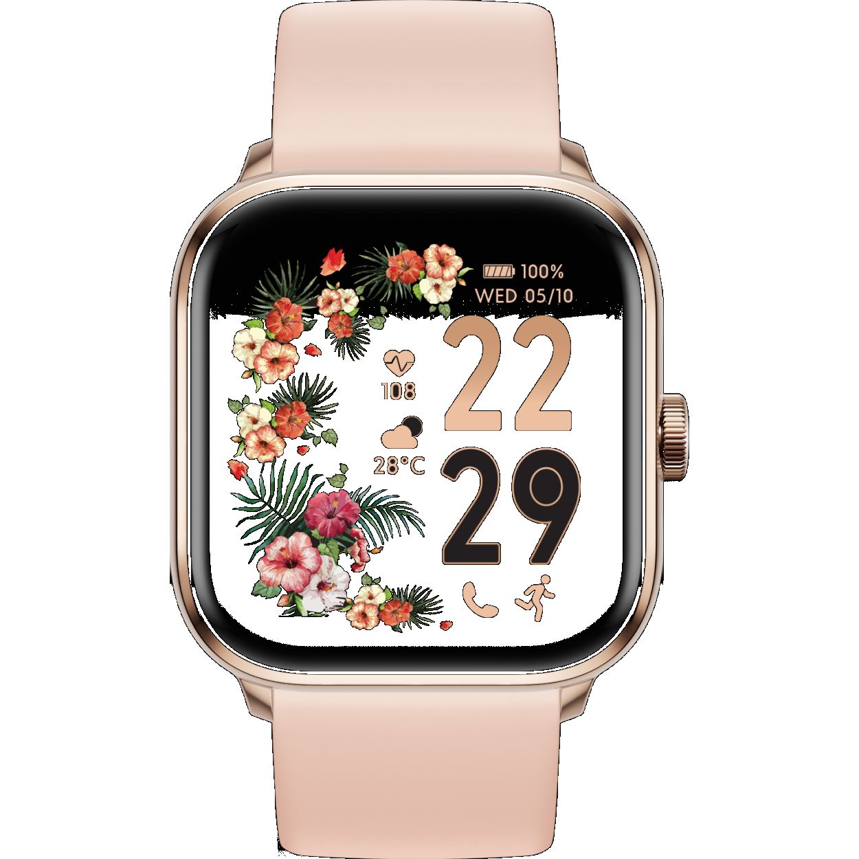 Op zoek naar een stijlvolle en trendy smartwatch? Dan is de ICE WATCH SMART 2.0 in de kleuren rose-gold en nude de perfecte keuze voor jou! Met een digitale tijdaanduiding en een quartz uurwerk ben je altijd bij de tijd.

De vierkante behuizing van 36 mm in rose goud aluminium geeft deze smartwatch een luxe uitstraling. De zwarte wijzerplaat en het plexiglas maken het geheel helemaal af. De roze siliconen band zorgt voor een comfortabele pasvorm en een trendy look.

Naast de tijdweergave beschikt deze smartwatch ook over een handige datumweergave. Dankzij de IP 68 waterdichtheid hoef je je geen zorgen te maken als je in de regen loopt of je handen wast. De gespsluiting zorgt ervoor dat de smartwatch stevig om je pols blijft zitten.

Enkele interessante functies: stappenteller, telefoneren, slaapanalyse, calorieteller, afgelegde afstand, hartslag monitor,...