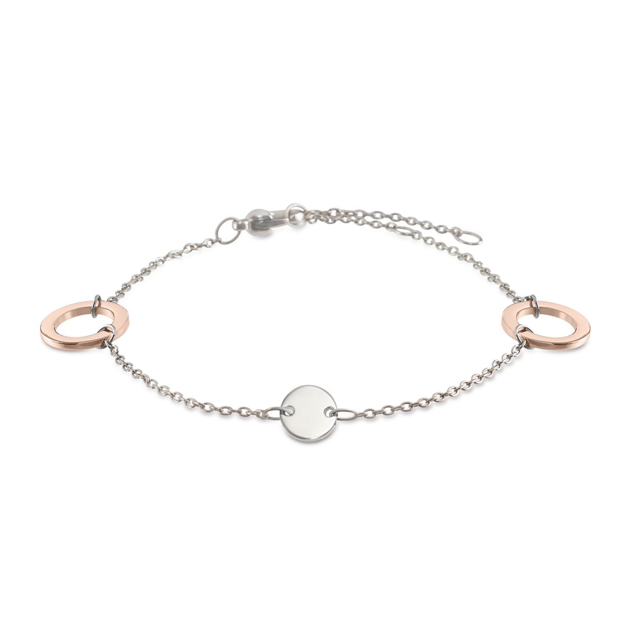 Boccia Titanium 03030-02
Deze glanzende zilverkleurige damesarmband van Boccia Titanium heeft verdeeld over de armband drie hangers in de vorm van een cirkel. De armband is 17 cm lang en heeft een verlengstuk van 5 cm en heeft ros�kleurige accenten.

HET MERK
Boccia Titanium: de specialist in het edelmetaal titanium � sieraden en horloges van puur (99,7%) titanium.
Titanium heeft een hoog draagcomfort: het is licht in gewicht, huidvriendelijk en neemt de temperatuur van de huid snel aan.
De sieraden zijn goed met elkaar te combineren. Hierdoor kun je gemakkelijk sets samenstellen bestaande uit colliers, oorbellen, armbanden en zelfs ringen. Of je nu sportief of chique gekleed gaat, het past bij elke outfit en iedere gelegenheid.

SPECIFICATIES
- Puur titanium
- Karabijnsluiting
- Bicolor ros�
- Glanzend
- Jasseron schakel
- 17 cm + 5 cm verlengstuk


- 210mm