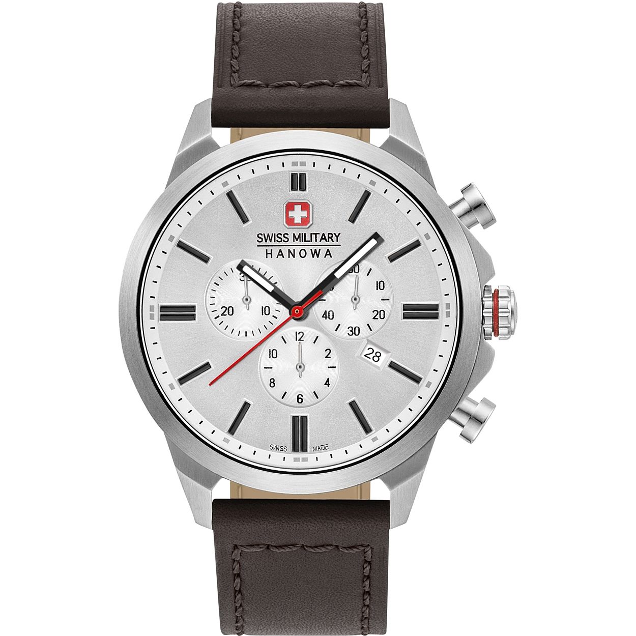 Dit herenhorloge is van het merk Swiss Military Hanowa
De verdere specificaties van het horloge zijn als volgt:
Waterdichtheid: 10
Glassoort: Saffier kristal
Kastmateriaal: Edelstaal
Kastkleur: Zilver
Kastvorm: Rond
Bandmateriaal: Leer
Bandkleur: Bruin
Bandbreedte: 22
Bandlengte: 190
Sluiting: Gesp
Wijzerplaatkleur: Wit
Uurwerk type: Quartz
Aanduiding: Analoog