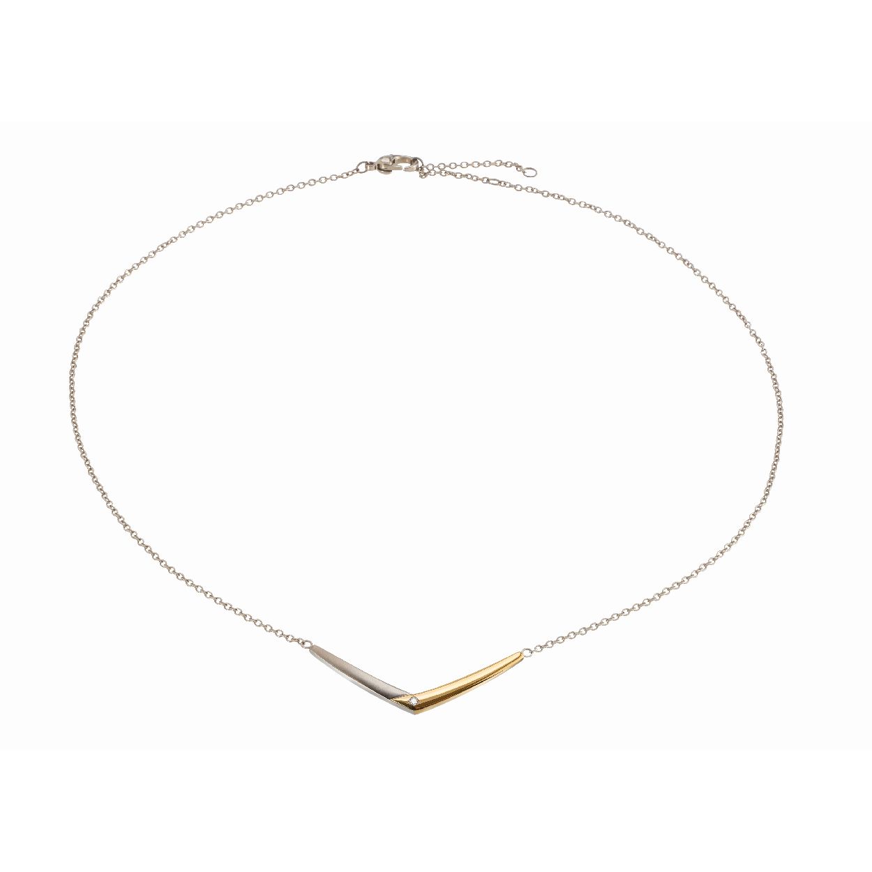 Dit bicolor collier is van het merk Boccia. Het is een damessieraad gemaakt van Titanium met een diamantje 0.02ct.