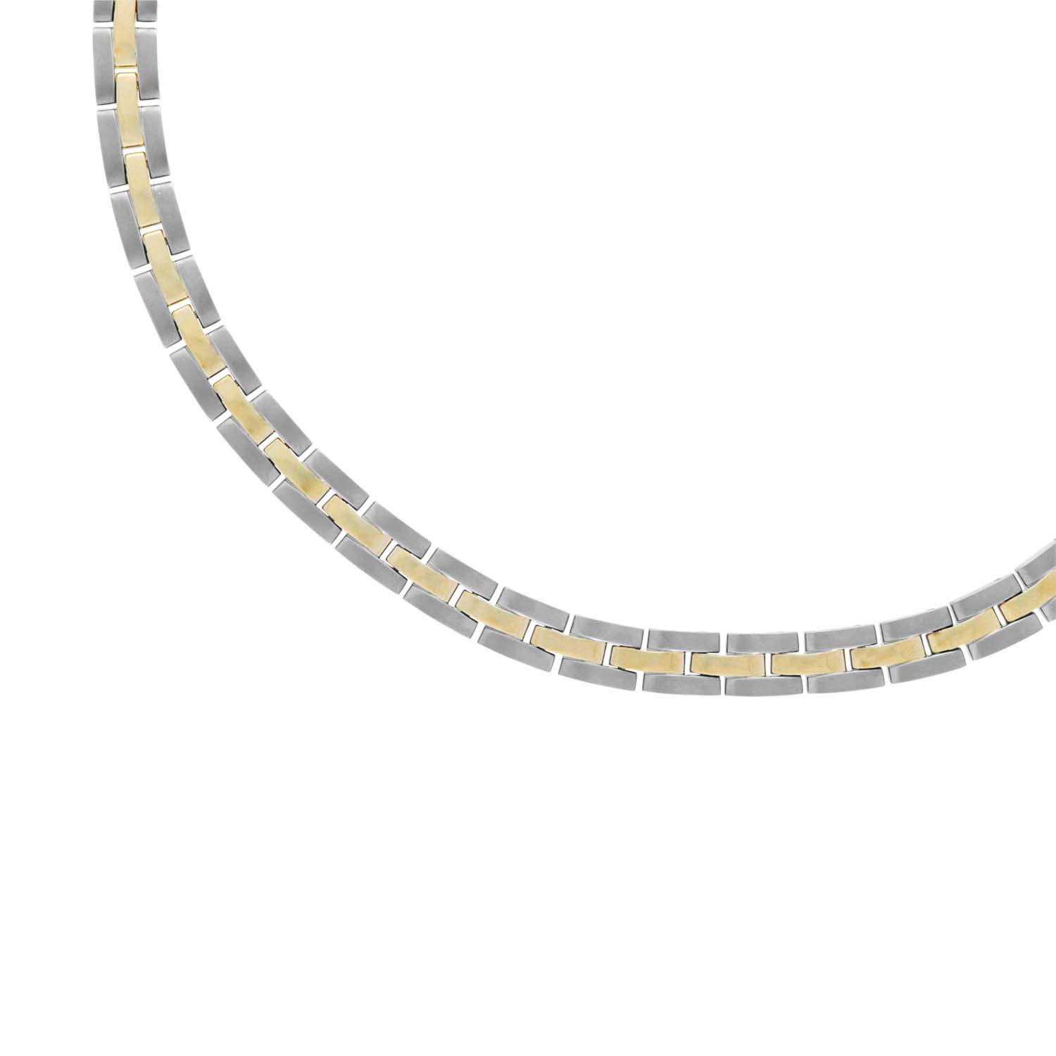 Een elegant design van Boccia Titanium! De 08060-02 is een bicolor gematteerde ketting met goudkleurige accenten en vierkante schakels. Daarnaast heeft deze ketting een lengte van 45cm en beschikt over een klapsluiting.