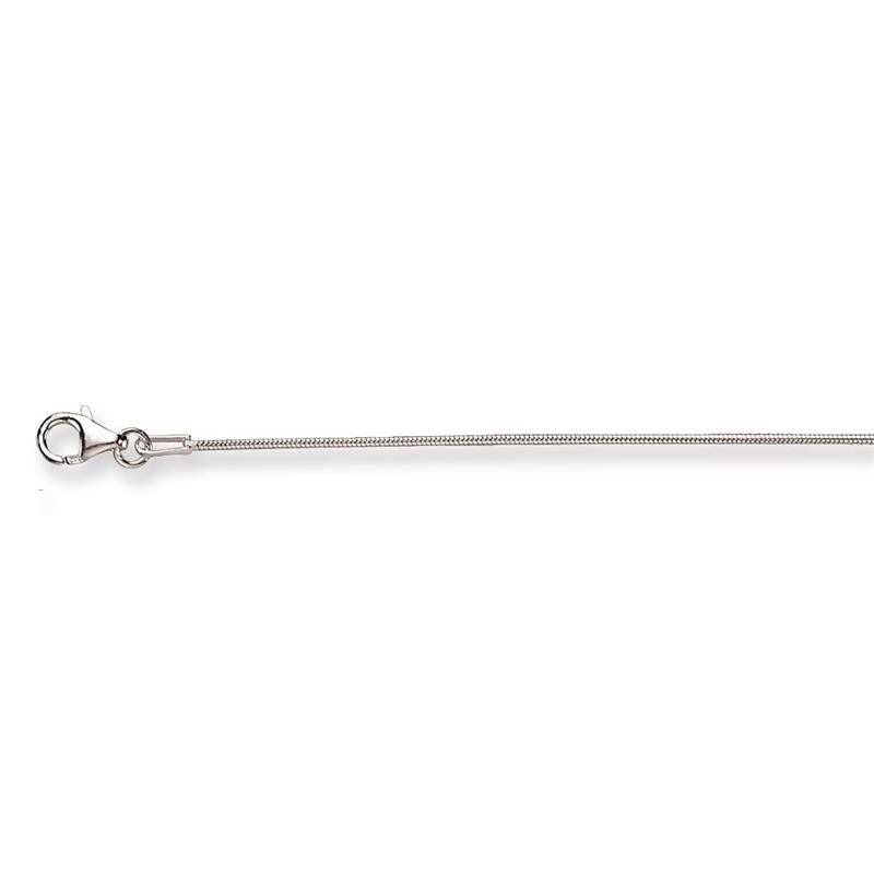 Zilveren collier in slangen schakel, de breedte is 1mm en de lengte 45cm.
