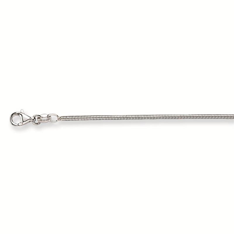 Zilveren collier in slangen schakel, de breedte is 2mm en de lengte 45cm