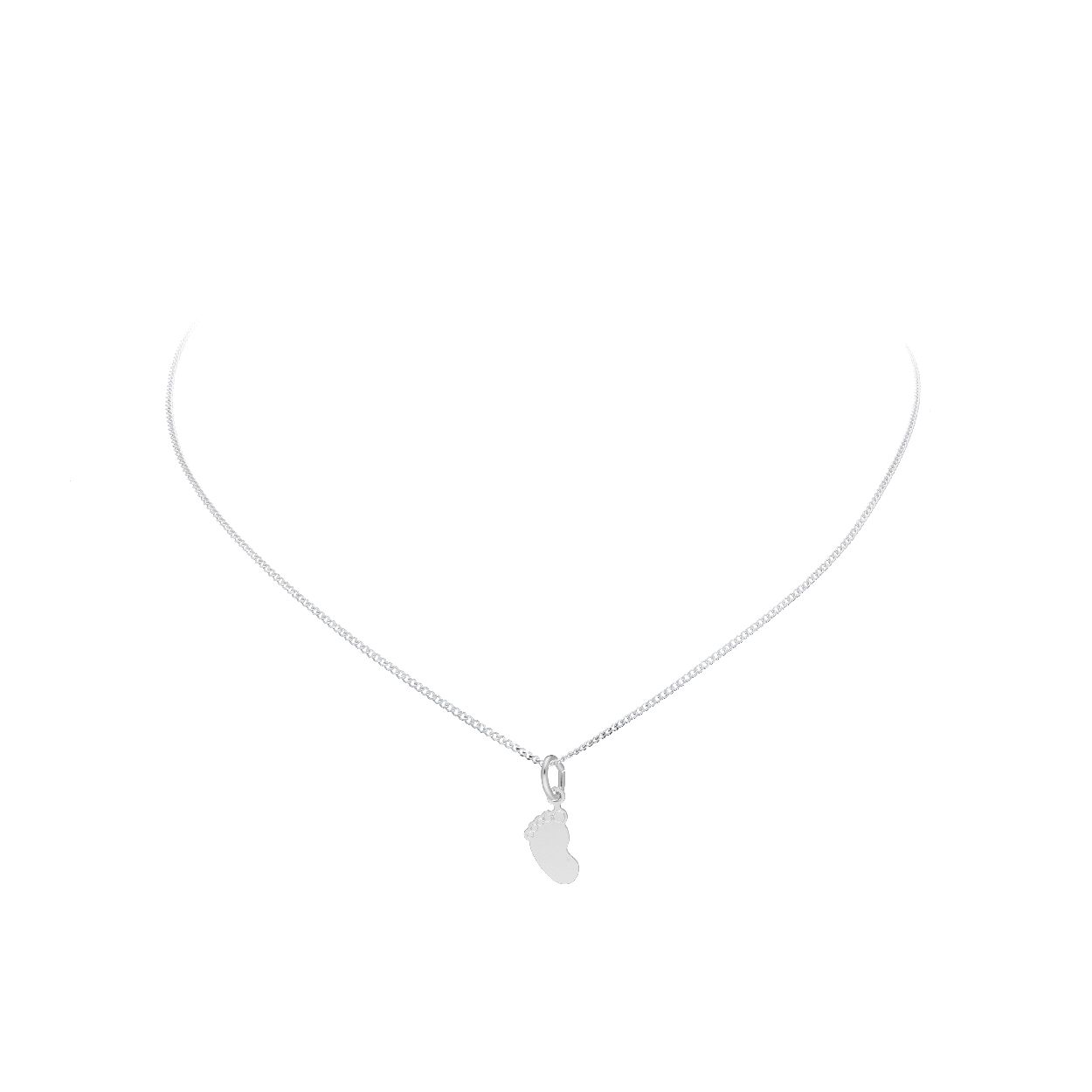 zilveren collier met een bedel van een babyvoetje
Lengte: 42 cm
